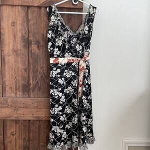 VTG Y2K Jonathan Martin Satin Black/Cream Wrap Maxi Dress Size 14 Oriental 90s